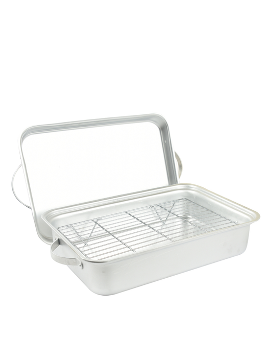 Oven Tray (46cm x 32cm, 10cm Height, 3mm Thick) with Lid and Internal Rack